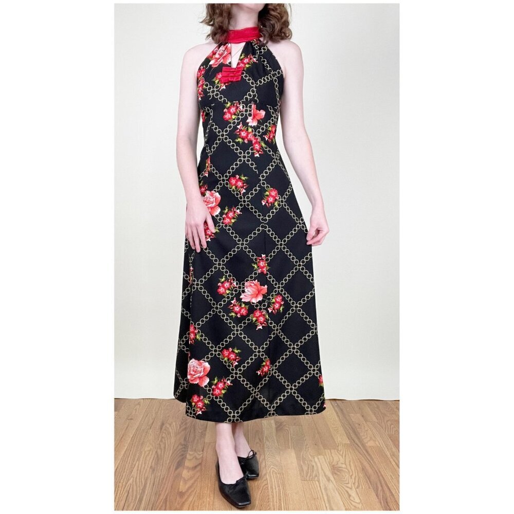 Vintage 1970s Handmade Maxi Dress Romantic Floral Print Wedding Guest 70s 70's
